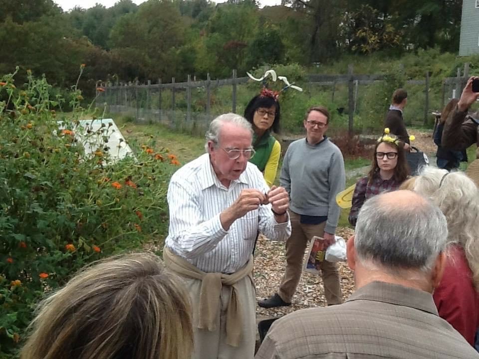 The late Ed Weseley advised the Tusten Heritage Community Garden on which pollinator-friendly plants to incorporate. Here, he explains the importance of pollinators to a group during the Narrowsburg Honeybee Festival.